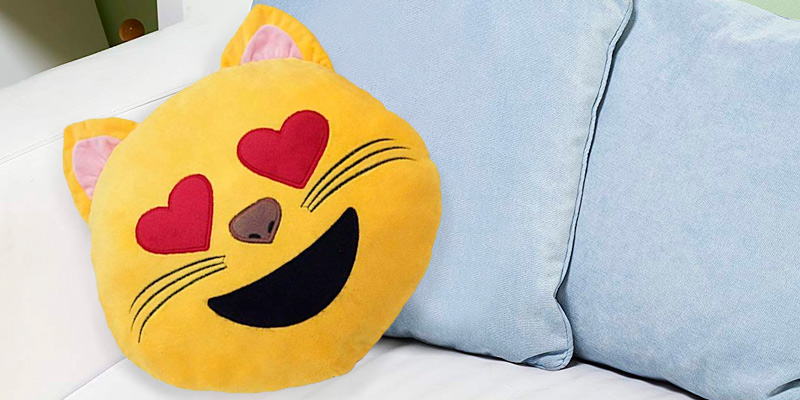 Review of Desire Deluxe Smile Emoticon Heart Eye Cat Smile Cushion Yellow Round Cushion Pillow