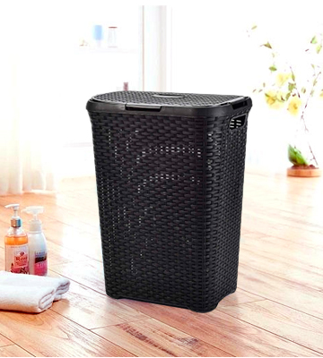 ARPAN Plastic Laundry Basket Hamper Storage Rattan-Look with Lid & Insert Handles - Bestadvisor