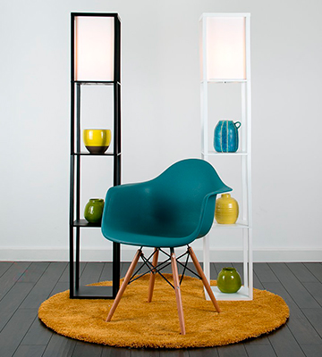 MiniSun Wooden Finish with a White Fabric Shade Floor Lamp with Built In Shelving Units - Bestadvisor