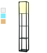 MiniSun Wooden Finish with a White Fabric Shade Floor Lamp with Built In Shelving Units