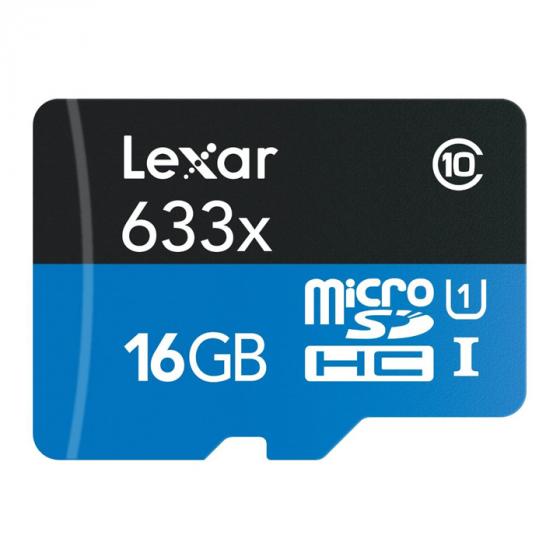 Lexar High-Performance 633x 16 GB MicroSDHC UHS-I Card with SD Adapter