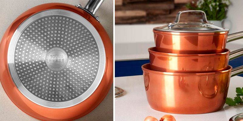 Review of Tower Set of 3 Copper Effect, Forged Aluminium Induction Pan
