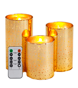 YMing Real Wax Effect Gold Glass LED Flameless Candles Set